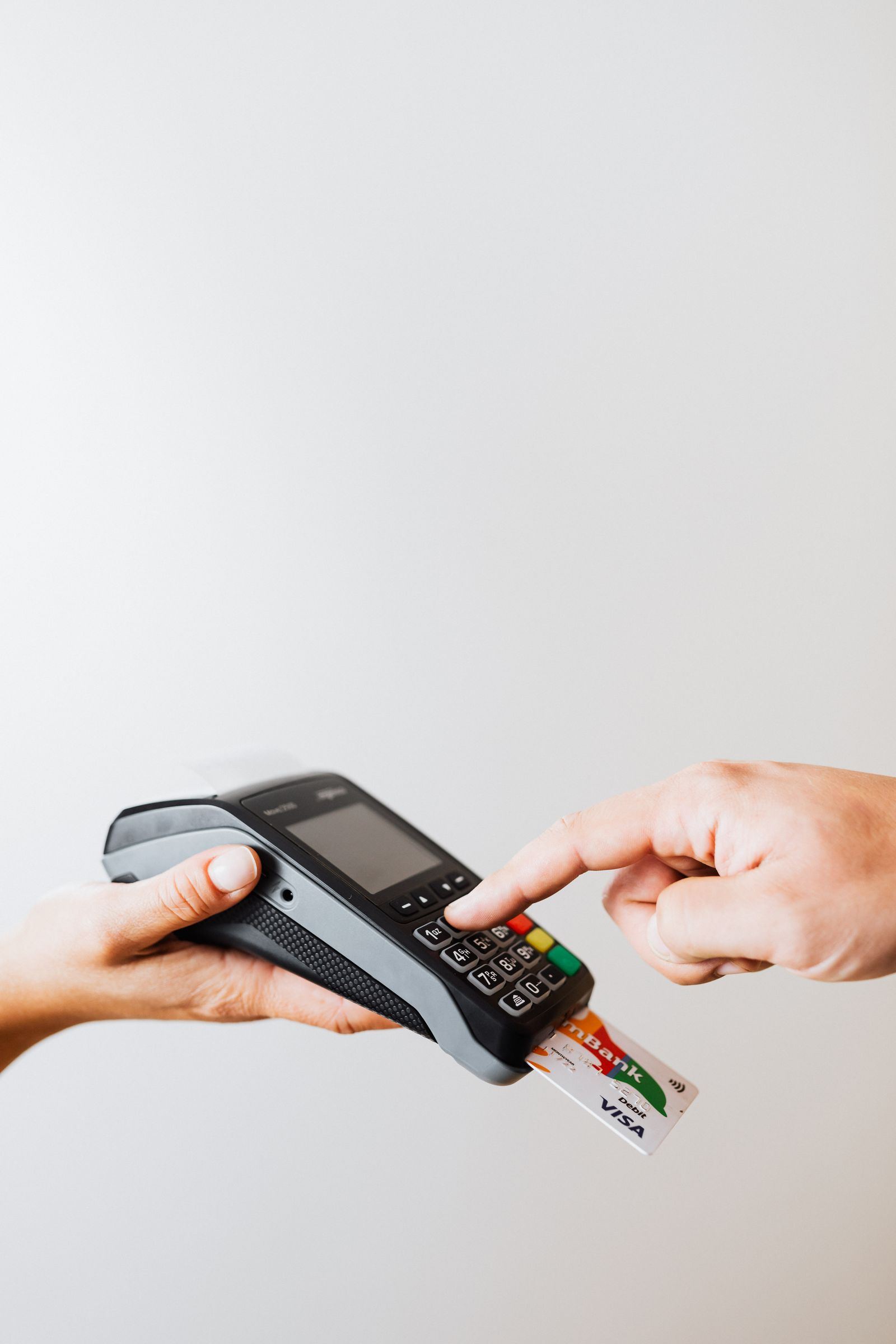 Close-up of a card payment being processed on a payment terminal