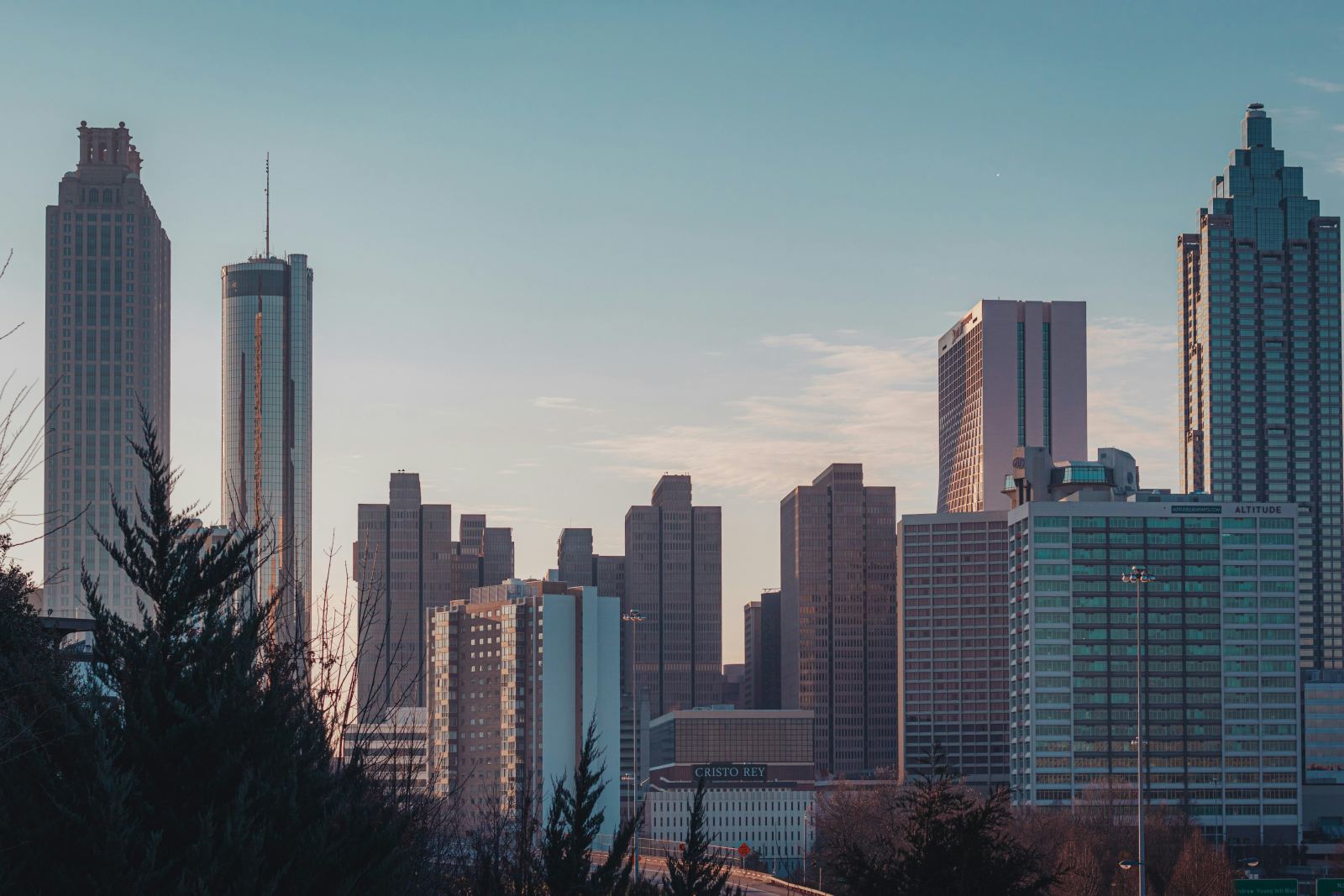 Atlanta, Georgia skyline at sunset with skyscrapers