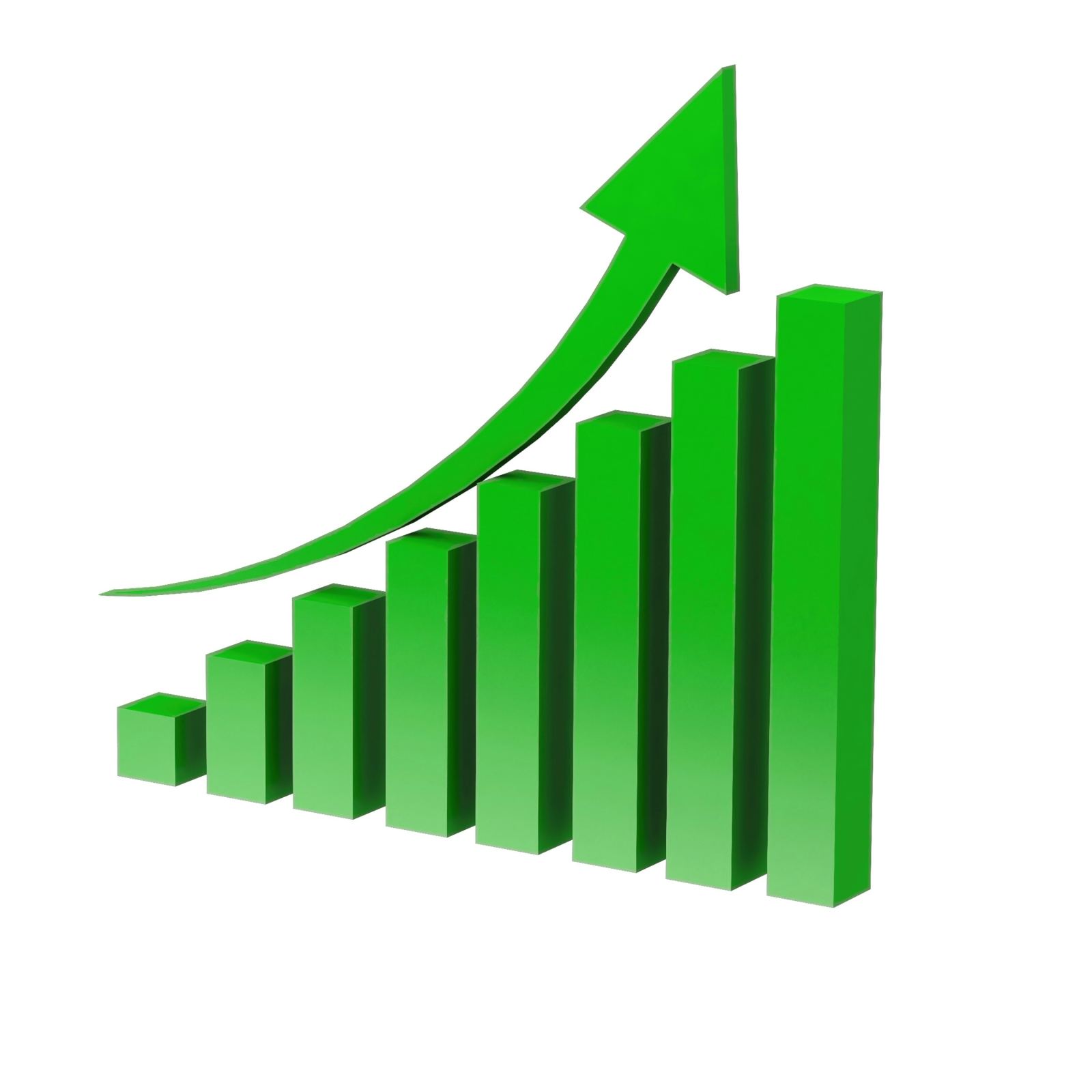 Illustrated green bar chart with an upward growth arrow