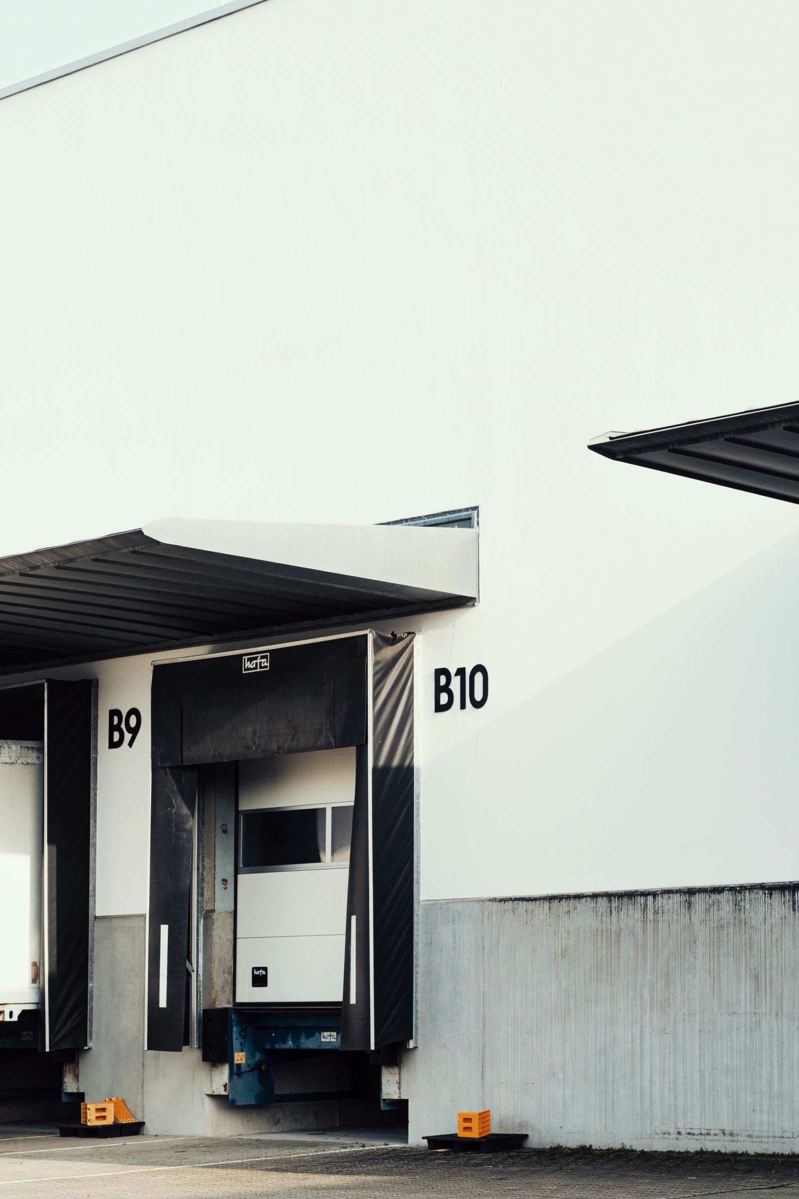 Warehouse loading dock bay doors numbered B9 and B10